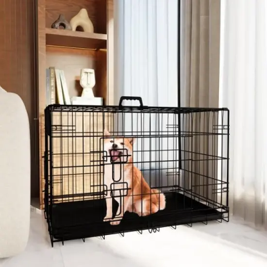 Foldable Metal Dog Enclosure with Divider and Leak-Proof Tray, Dual-Door Wire Cage for Indoor, Outdoor, and Travel Use image {14}