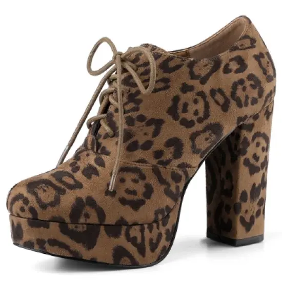 Allegra K Women's Platform Chunky Heel Lace Up Booties image {7}