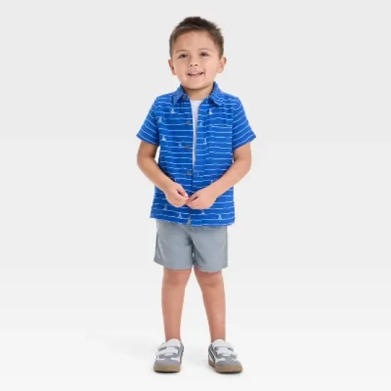 Toddler Boys' Sailboat Printed Gauze Woven Shirt - Cat & Jack&trade; Blue image {2}
