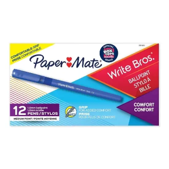 Paper Mate Write Bros Grip Ballpoint Stick Pen Blue Ink Medium Dozen 8808087 image {6}