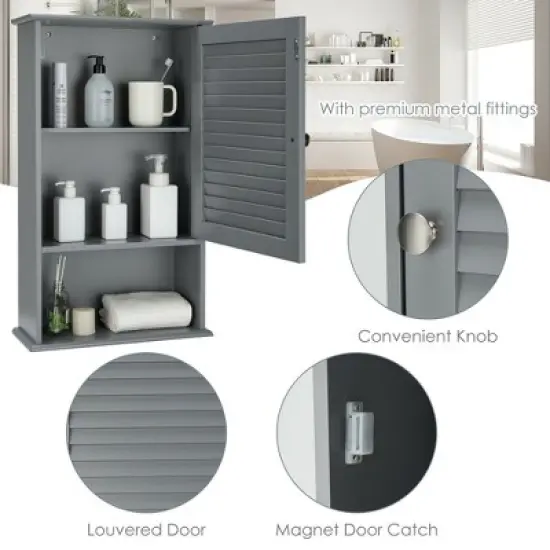 Costway Bathroom Wall Mount Storage Cabinet Single Door w/Height Adjustable Shelf Grey image {7}