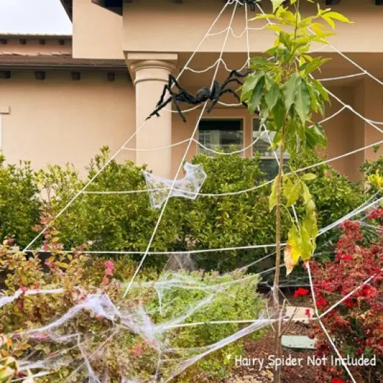 Wrapables 16ft Giant Triangular Spider Web Kit with Cobwebs and 2 Small Spiders, Indoor Outdoor Haunted House Halloween Decor image {4}