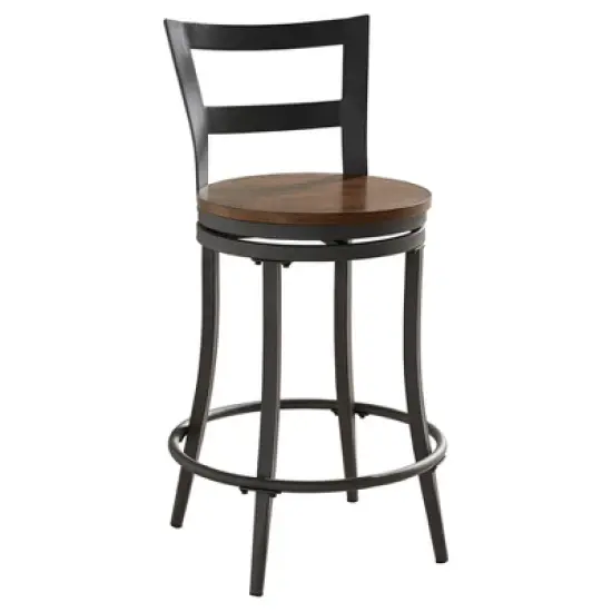 Set of 2 24" Saroyan Swivel Metal & Wood Counter Height Barstool Graphite - Inspire Q image {1}