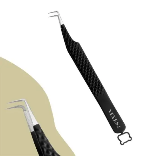VEYES INC Lash Artist Fiber Tip Tweezers Contains Isolation Curved and Volume Lash Tweezer for Eyelash Extensions Noir N&deg;1 L 90&deg; Black Bear Shape Tail image {5}