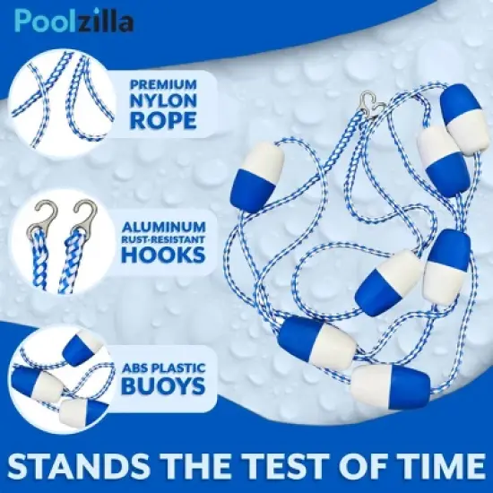 Poolzilla Swimming Pool Safety Rope and Float Kit with Stainless Steel Hooks image {2}
