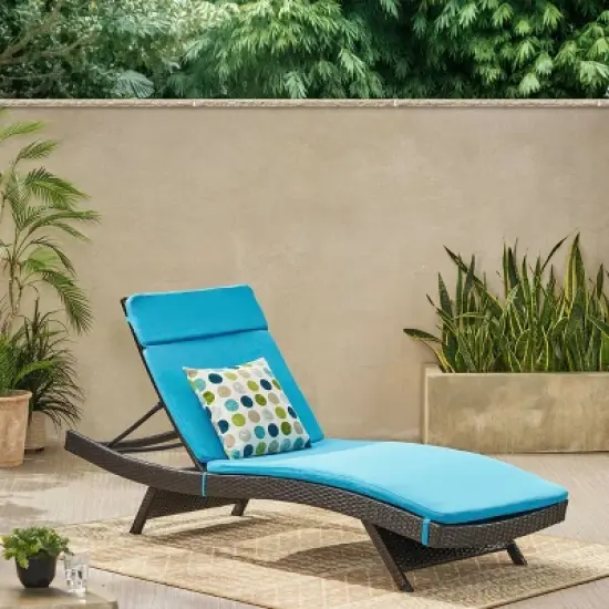Salem Brown Wicker Adjustable Chaise Lounge - Blue - Christopher Knight Home: UV & Weather-Resistant, Iron Frame, No Assembly Required image {2}