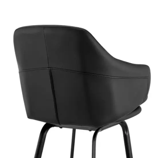 30" Brigden Swivel Counter Height Barstool with Faux Leather Black Metal - Armen Living image {6}