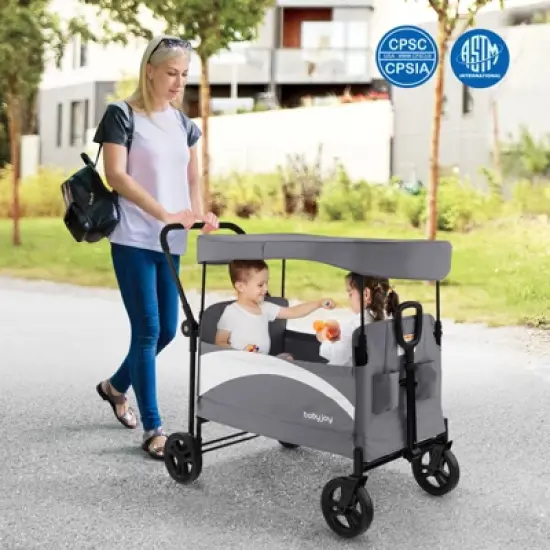 Infans 2-Seat Stroller Wagon Folding Baby Stroller w/ Adjustable Canopy & Handles Grey image {1}