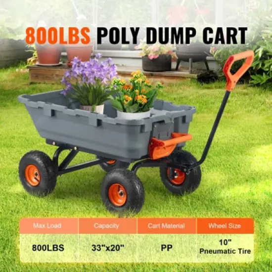 VEVOR Garden Cart, Durable Poly Dump Cart with Simple Assembly Steel Structure, Versatile Dump Wagon with Dual-Function Handle, Handy Wheelbarrow image {2}