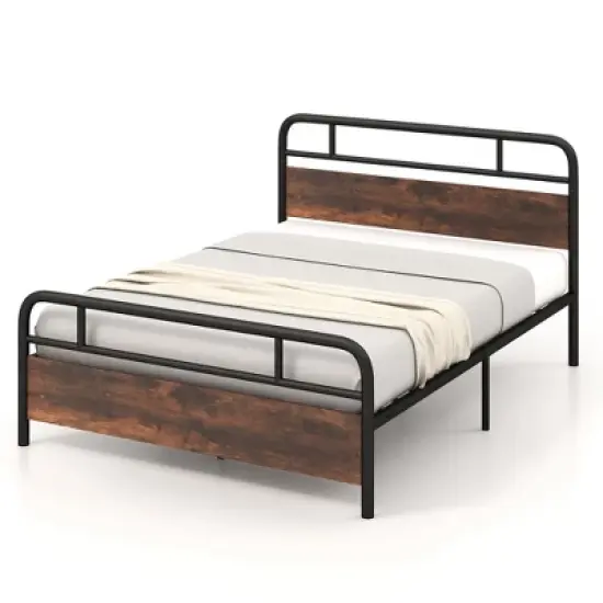 Costway Metal Platform Bed Frame Industrial Headboard Mattress Foundation image {11}