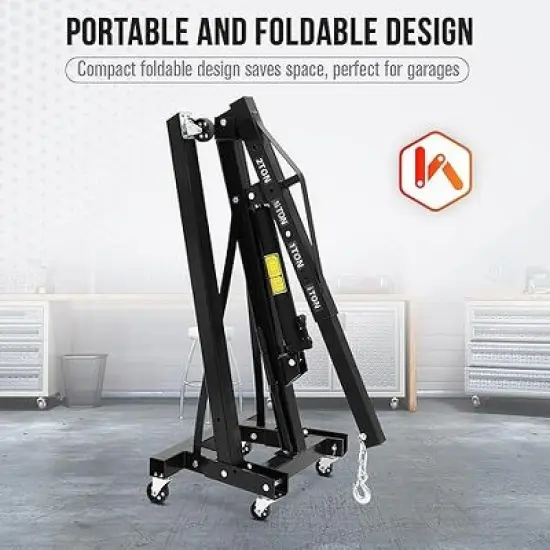 2 Ton Folding Hydraulic Engine Hoist with Leveler, 4400 LBS ，with Telescopic Boom & 6 Casters, for Garage Workshop Warehouse image {4}