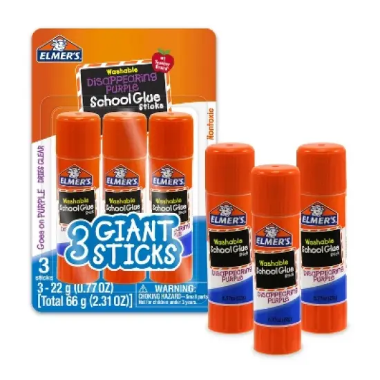 Elmer's 3pk Washable School Glue Sticks - Disappearing Purple: Large, Jumbo, White, Art, Stationery, Office Supplies image {5}