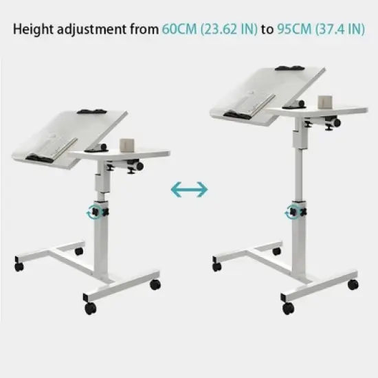 Overbed Table with Height Adjustable,   Over Bed Table Movable Rolling Bedside Table Standing with Wheels, Desk Table with 0-90 Degrees Tilting image {4}