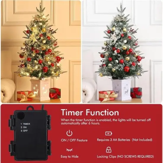 3 Ft Pre-Lit Artificial Christmas Tree with 78 Battery-Powered LED Lights & Illuminated Base, Indoor/Outdoor Holiday Decor for Home Yard Office image {4}