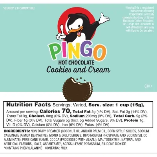 Pingo Hot Chocolate Pods for Keurig K-Cup Brewers, Cookies and Cream 40 Count image {2}