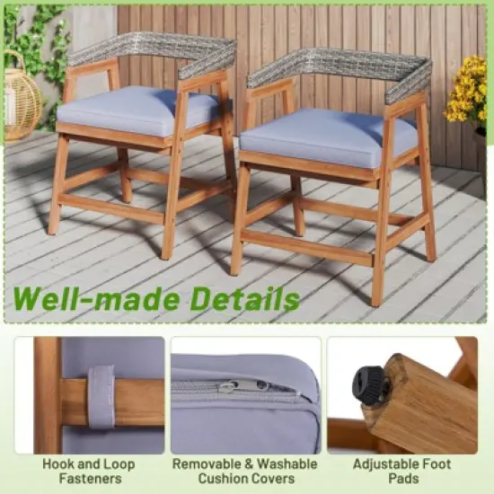 Tangkula 5PCS Patio Dining Set Solid Wood Furniture w/ Rattan Backrest & Seat Cushions image {5}