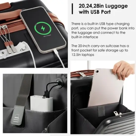 KWPZQEB 2 Piece Luggage Set Carry on Suitcase with ABS Hardshell, Spinner Wheels & TSA Lock, Cup Holder image {3}