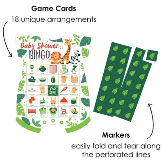 Big Dot of Happiness Jungle Party Animals - Picture Bingo Cards and Markers - Safari Zoo Animal Baby Shower Shaped Bingo Game - Set of 18 image {1}