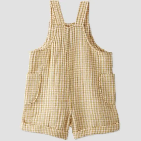 little Planet By Carter's Baby Ochre Gingham Gauze Shortalls Bodysuit - Yellow image {1}