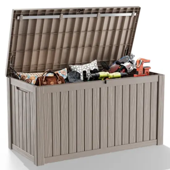 NAYSAYE Deck Box, 150 Gal Outdoor Storage Deck Box, Small Patio Storage Bin for Garden Tools, Brown, 54.25"*26.5"*28.74" image {5}