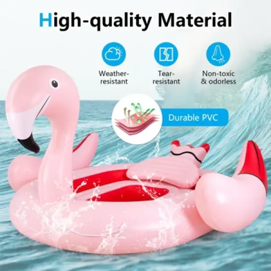 Tangkula 4-6 Persons Inflatable Flamingo Floating Island w/ Inner Loop & Floating Mat Blow-up Party Floatie with Electric Air Pump & 6 Cup Holders image {4}