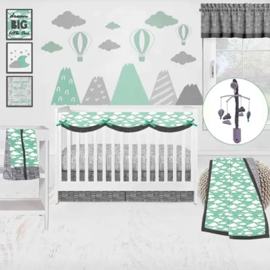 Bacati - Clouds in the City Mint//Gray Long Side Crib Rail Guard Cover image {5}