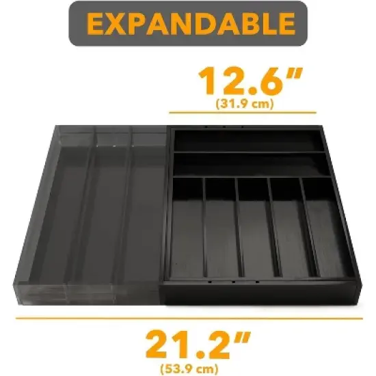 Bamboo Silverware Drawer Organizer with Labels, Expandable(Black, 10 Slots) image {1}