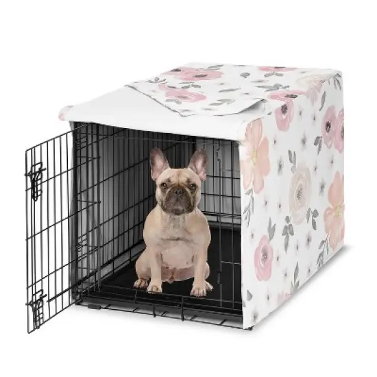 Sweet Jojo Designs Dog Crate Kennel Cover 30in. Watercolor Floral Pink and Grey image {6}