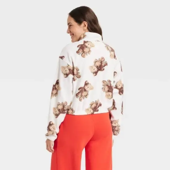 Women's Teddy Bear Sherpa Graphic Jacket - Off-White image {1}