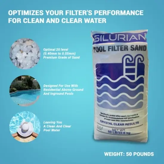 U.S. Silica SILURIAN 20 Grade Pool Filter Sand for Optimal Filtration & Funsicle 12 Inch Sand Filter Pump for Above Ground Pools, 1600 GPH Flow Rate image {2}