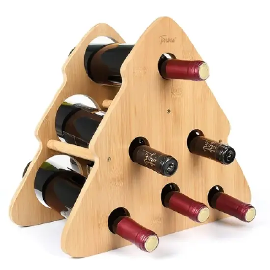 Tirrinia Christmas Tree-Shaped Bamboo Wine Rack - 6 Bottle Freestanding Holder for Kitchen, Bar & Home Storage image {7}