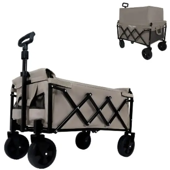 Expandable Dual-Layer Utility Wagon with 100% Extra Space - Grocery CartSupports 225lbs, Beige image {7}