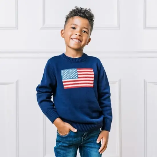 Hope & Henry Boys' Long Sleeve Flag Intarsia Crew Neck Pullover Sweater, Kids image {3}