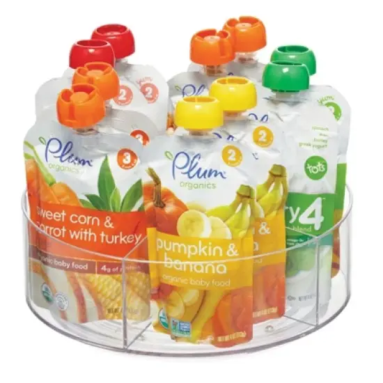 iDESIGN Cabinet Binz Divided Rotating Turntable Tea Packet Organizer Clear: Plastic Kitchen Storage, 9"x9"x3" image {3}