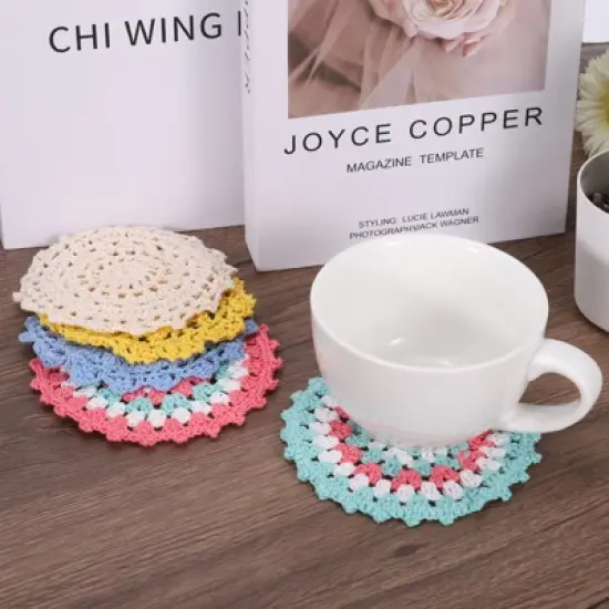 Unique Bargains Cotton Woven Vintage Lace Floral Pattern Heat Insulating Coasters 4" 4 Pcs image {3}
