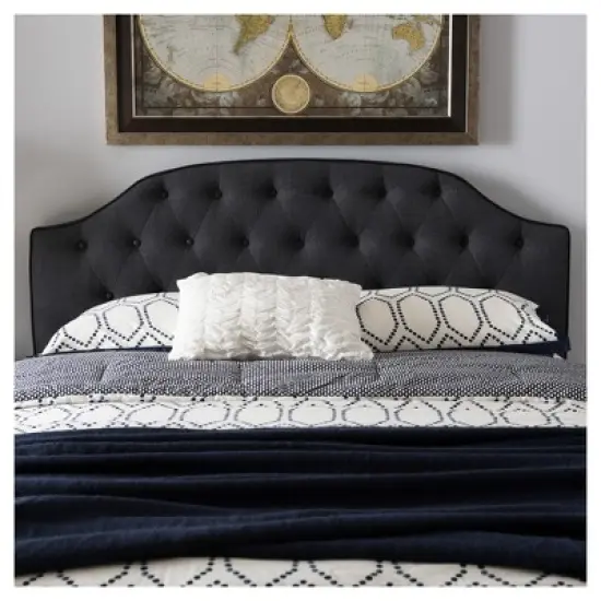 Queen Windsor Modern and Contemporary Fabric Upholstered Scalloped Buttoned Headboard Dark Gray - Baxton Studio image {4}