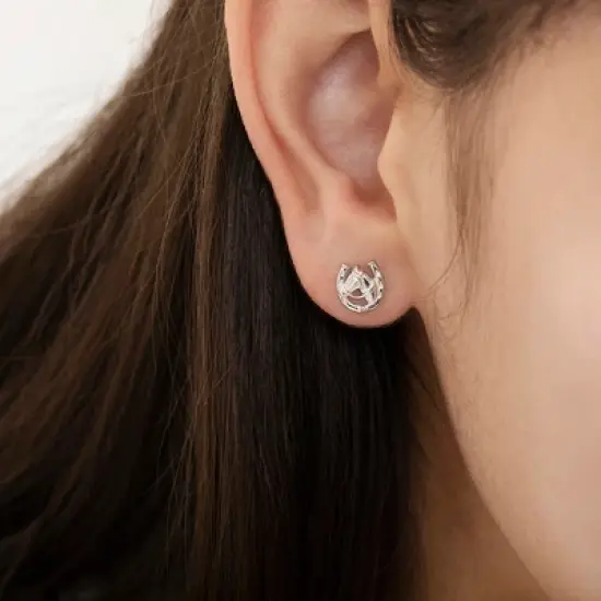 Girls' Winner's Circle Horse Push Back Sterling Silver Earrings - In Season Jewelry image {2}