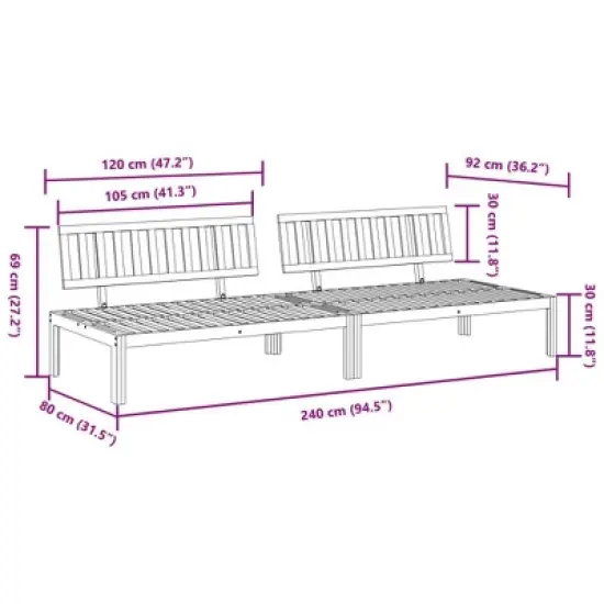 vidaXL Patio Pallet Middle Sofas - Modular Outdoor Furniture 2 Pcs in Solid Wood Acacia for Garden, Patio, Terrace - 47.2 x 36.2 x 27.2 Inches image {6}