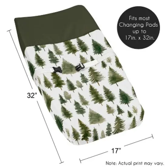 Sweet Jojo Designs Gender Neutral Unisex Changing Pad Cover Woodland Pine Tree Green and White image {4}