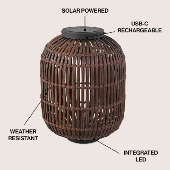 JONATHAN Y Nara Modern Global Faux Rattan Integrated Indoor/Outdoor LED Solar Powered Lantern image {2}