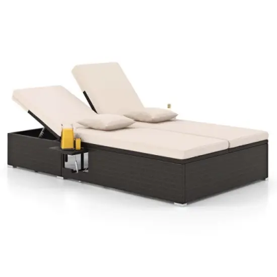 Costway Outdoor Patio Daybed PE Wicker Double Chaise Lounge with Adjustable Backrests image {1}