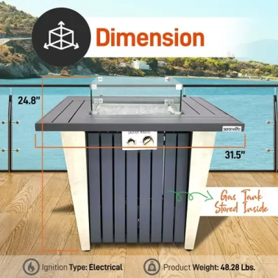 SereneLife 50,000 BTU Outdoor Gas Fire Pit Table - Square with Stainless Steel Lid & Legs for Stylish Ambience and Warmth on Cool Nights image {1}