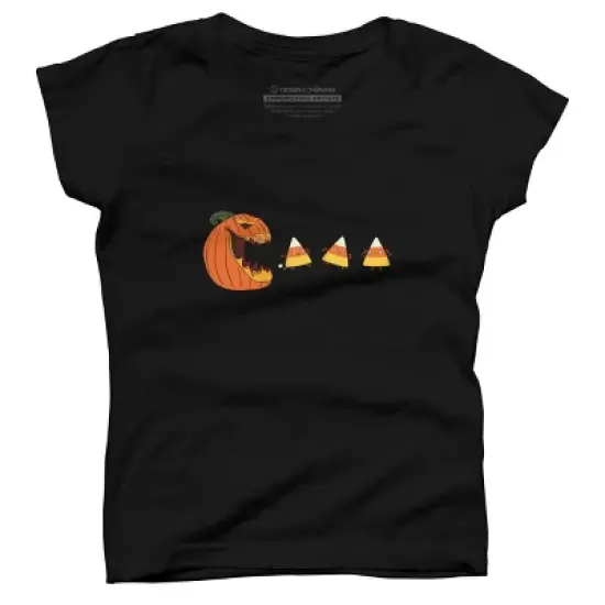 Girl's Design By Humans Halloween Gamer Pumpkin Eating Candy Corn By rawresh6 T-Shirt image {3}