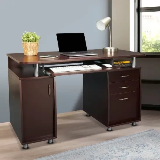 Complete Workstation Computer Desk with Storage Brown - Techni Mobili image {10}