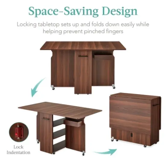 Best Choice Products Multipurpose Folding Table w/ Built-in Wheels, 3 Storage Shelves, Cubby, Carrying Handle image {5}