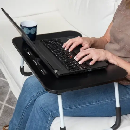 Mind Reader Woodland Collection Collapsible Portable Laptop Desk with Folding Legs Black: Laptop Holder & Desk Organizer image {6}