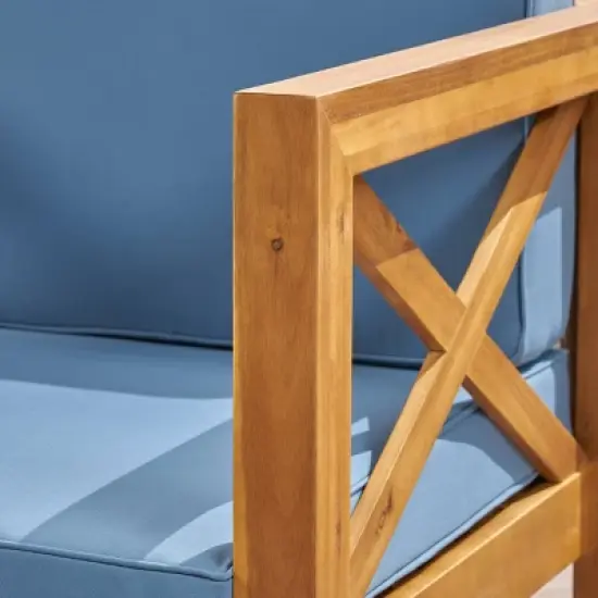 Brava 2pk Acacia Wood Club Chairs - Teak/Blue - Christopher Knight Home: Mid-Century Modern, Weather-Resistant image {1}