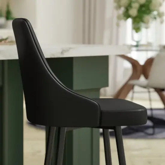Emma and Oliver Modern Upholstered Dining Stools with Chrome Accented Metal Frames and Footrests image {4}