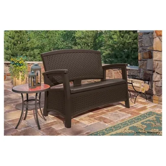 Suncast ELEMENTS Resin Patio Storage Loveseat - Java image {3}