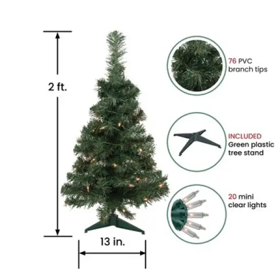Northlight Pre-Lit Medium Blackwater Fir Artificial Christmas Tree - 2' - Clear Lights image {5}